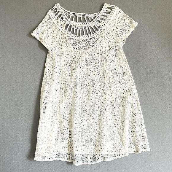 Free People Holy Mountain Mini Floral Crochet Dress M White Cottagecore Coquette - Picture 2 of 12